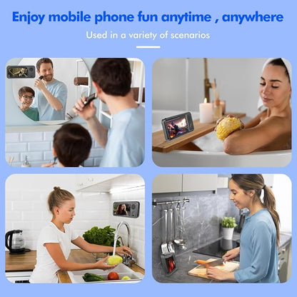 Wireless Bluetooth Speaker for Bathroom , Shower Phone Holder Speaker , Waterproof 360 Rotation Viewable Shower Phone Case Speakers for Bathroom Wall Mirro Compatible with iPhone, Galaxy(Black)