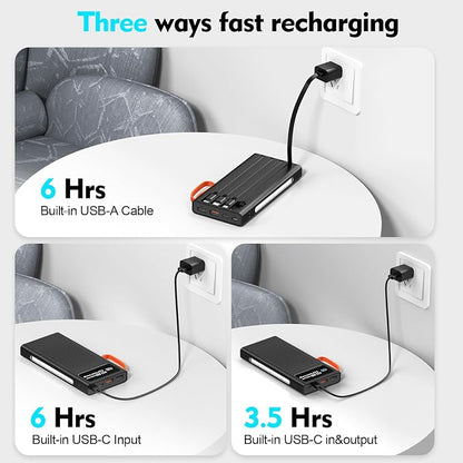 Portable Charger 10000mAh Power Bank Built-in Cable,PD 22.5W Fast Charging Powerbank, LED Display External Battery Pack with LED Lighting, Travel Phone Charger for iPhone 16/15/14/13/12,Samsung,Google