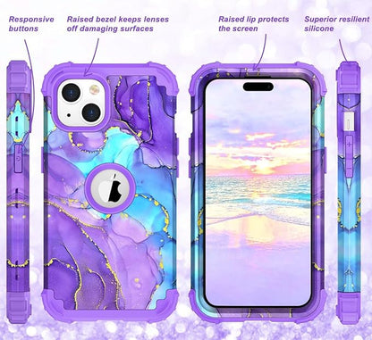 Hocase for iPhone 15 Case, Heavy Duty Shockproof Protection Soft Silicone Rubber Bumper+Hard Plastic Hybrid Protective Case for iPhone 15 (6.1" Display) 2023 - When Purple Meets Blue
