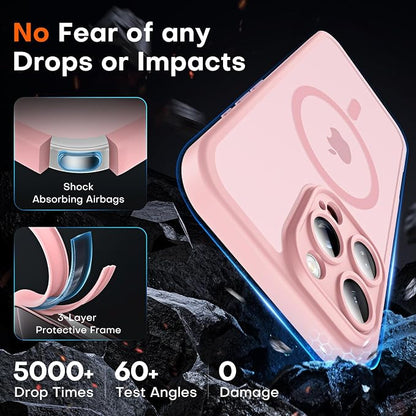 TOCOL for Phone 16 Pro Case, Compatible with Magsafe Charger, Full Camera Protection, Drop Protection, Translucent Matte Phone Case for iPhone 16 Pro 6.3 inch (Light Pink)