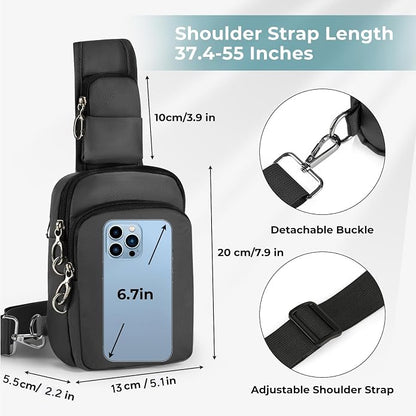 BROADREAM Mini Crossbody Sling Bag, Small Chest Bags Dual Pocket with Zipper Lock, RFID Blocking & Water Resistant Women Men