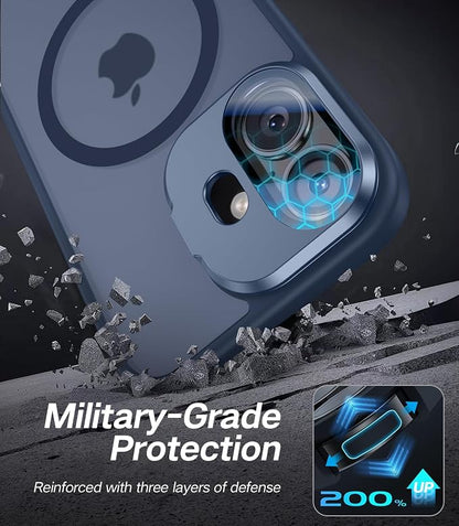 [Upgraded] for iPhone 16 Case with Camera Cover Stand [Fit for MagSafe][9H Camera Lens Protector] Mil-Grade Protection Translucent Matte Silicone Magnetic iPhone 16 Phone Case, Blue