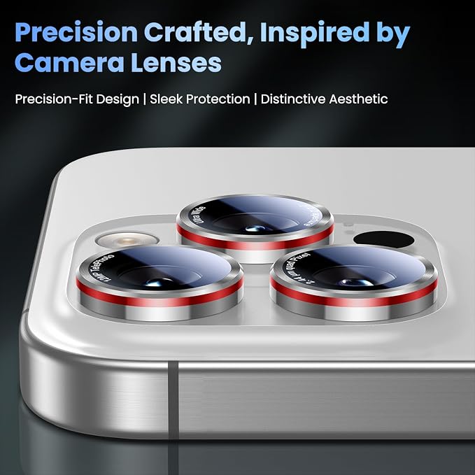 Uyiton for iPhone 13 Pro Max/13 Pro Camera Lens Protector - [2025 Design] Military-Grade Tempered Glass Metal Camera Cover, Outdoor/Travel/Daily Use, Silver+Red
