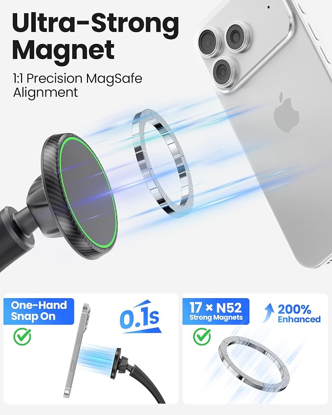 Flexible Phone Holder for Treadmill, Magnetic Gooseneck Cell Phone Mount Compatible w/ MagSafe, iPhone 17-12 & Android, Silicone Stand for Spin Bike Stroller Wheelchair Shopping Cart - Gym Accessories