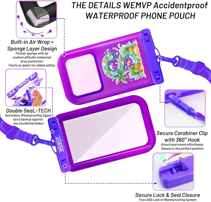 Personalized Initial Waterproof Phone Pouch Case - IPX8 Cellphone Dry Bag with Lanyard for iPhone 16/15/14/13/12 Pro Max (6.1–6.9"), Beach & Cruise Ship Essentials with Monogrammed Design (Purple, S)