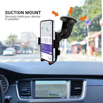 Armor All Phone Mount for Cars, 3-in-1 Phone Holder, Suction Dashboard, Windshield, & Vent Mount, 360° Rotation, Fits iPhone Max, Android, and All Smartphones, 3.5” inch Grip, Quick Release Button