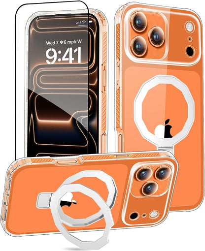 for iPhone 17 Pro Max Case with Screen Protector, Built-in Seamless Stand, [Compatible with MagSafe] Protective Shockproof Phone Case, Magnetic Cover for iPhone 17 ProMax 6.9 Inch - Clear