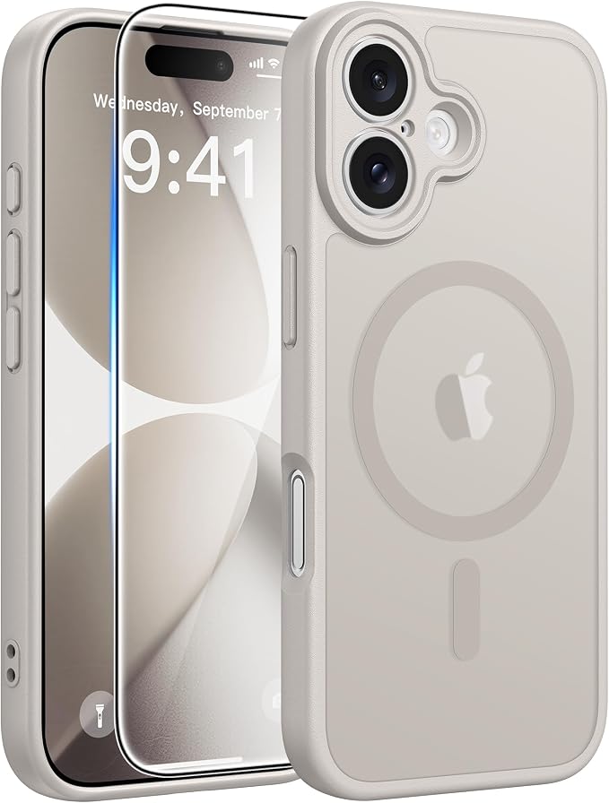 FNTCASE for iPhone 17 Case, Compatible with Magsafe, Glass Screen Protector | Full Camera Protection, Translucent Matte, 14FT Military Grade Drop Proof, Shockproof Protective Phone Cover, Off White