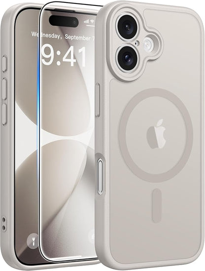 FNTCASE for iPhone 17 Case, Compatible with Magsafe, Glass Screen Protector | Full Camera Protection, Translucent Matte, 14FT Military Grade Drop Proof, Shockproof Protective Phone Cover, Off White