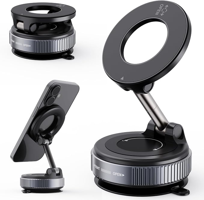2026 Upgraded Vacuum Magnetic Car Phone Holder 360° Reinforced 96LBS Ultra Suction Cup Phone Mount for MagSafe Cell Phone Holders for Your Car/Gym/Mirror Mount for iPhone & Android