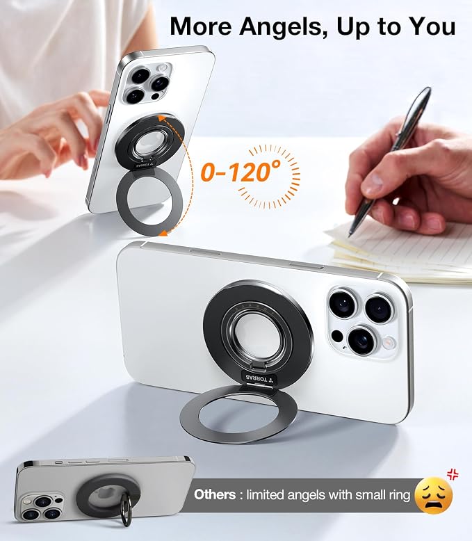 TORRAS Upgrade Gen2.0 (Dual-Ring) Fit for MagSafe Phone Grip Ring Holder, Kickstand Magnetic, Compatible with MagSafe Accessories for iPhone 16/15/14/13/12/11 Samsung, Google, Android, Matte Black