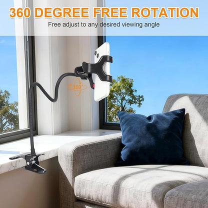 Gooseneck Phone Holder for Desk,Clip On Phone Holder for Bed,Flexible Long Arm Lazy Bracket,Cell Phone Stand Mount with Clamp for iPhone 16 Pro Max 15 14 13 X SE Series,for All 4"-7" Cellphone