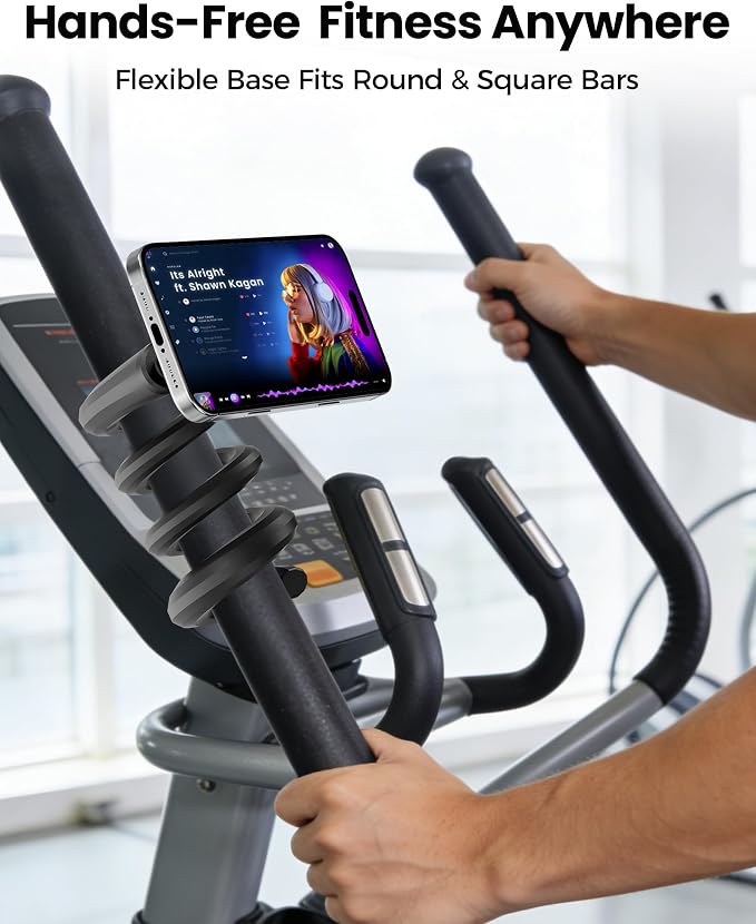 Flexible Phone Holder for Treadmill, Magnetic Gooseneck Cell Phone Mount Compatible w/ MagSafe, iPhone 17-12 & Android, Silicone Stand for Spin Bike Stroller Wheelchair Shopping Cart - Gym Accessories