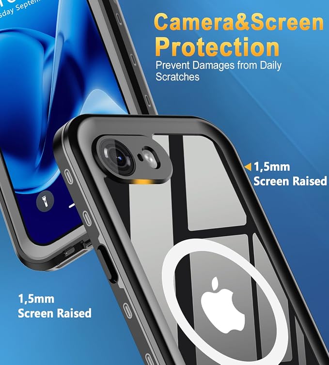 for iPhone 16e Case Waterproof | Shockproof Dust Proof Phone Case Cover with Screen Protector -Clear