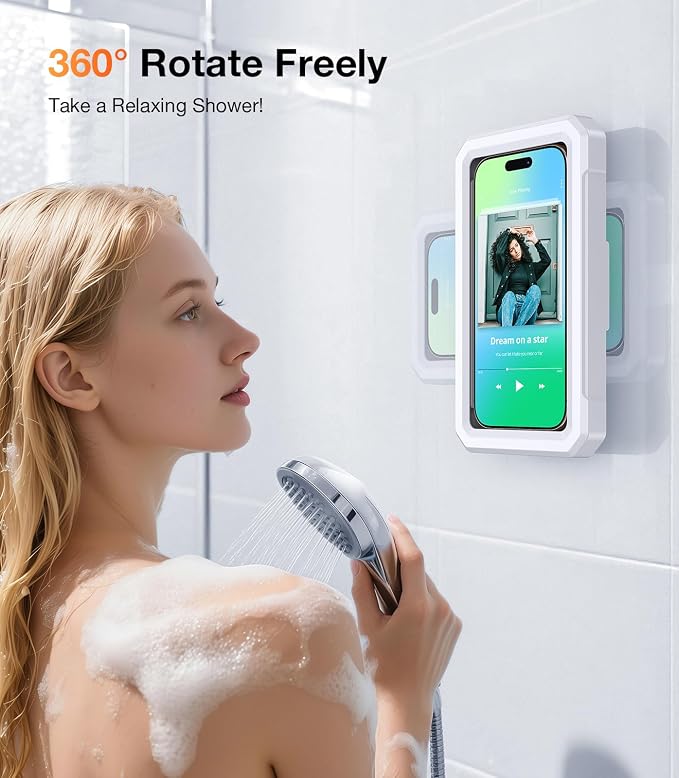 Coolpow Shower Phone Holder Waterproof Phone Holder for Shower Wall Waterproof【Anti-Fog】480°Adjustable Retractable Bathroom Phone Holder Mount Stand Water Proof Shower Case for iphone 4-7" Cellphones