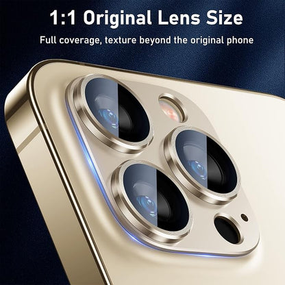 UniqueMe for iPhone 13 Pro/iPhone 13 Pro Max Camera Lens Protector, [Strong Drop Protection] [Not Easy to Fall-off] Metal Ring Tempered Glass Rear Camera Screen Cover - Gold