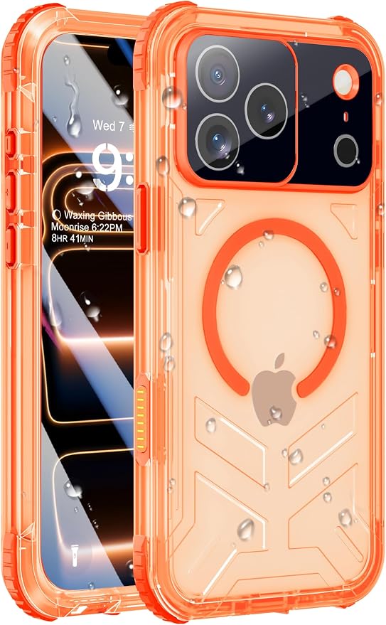 for iPhone 17 Pro Max Waterproof Case with Magsafe, Built-in [Camera & Screen Protector] [Lanyard], IP68 Water Proof Full Body Dustproof Heavy Duty Frosted Protective Phone Cover, 6.9" Orange