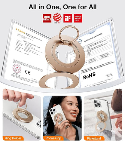 TORRAS Upgrade Gen2.0 (Dual-Ring) Fit for MagSafe Phone Grip Ring Holder, Kickstand Magnetic, Compatible with MagSafe Accessories for iPhone 17/16/15/14/13/12/11 Samsung, Google, Android, Desert Gold