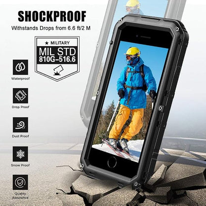 Mitywah Waterproof Case for iPhone SE 2020, Heavy Duty Durable Metal Full Body Protective Case Built-in Screen Protection Waterproof Shockproof Dustproof Rugged Military Grade Defender, Black