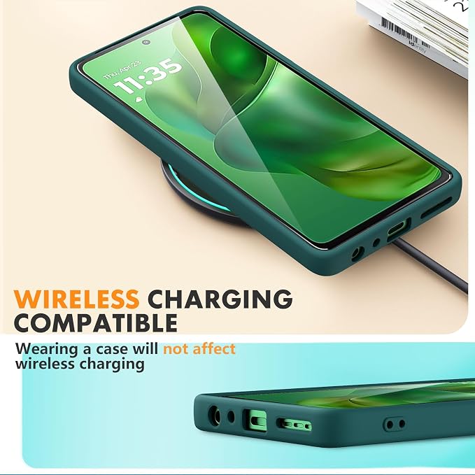 Case for Motorola Moto G Power (2025), 2 Pack Tempered Glass Screen Protectors, Soft TPU Silicone Shockproof Case-Midnight Green