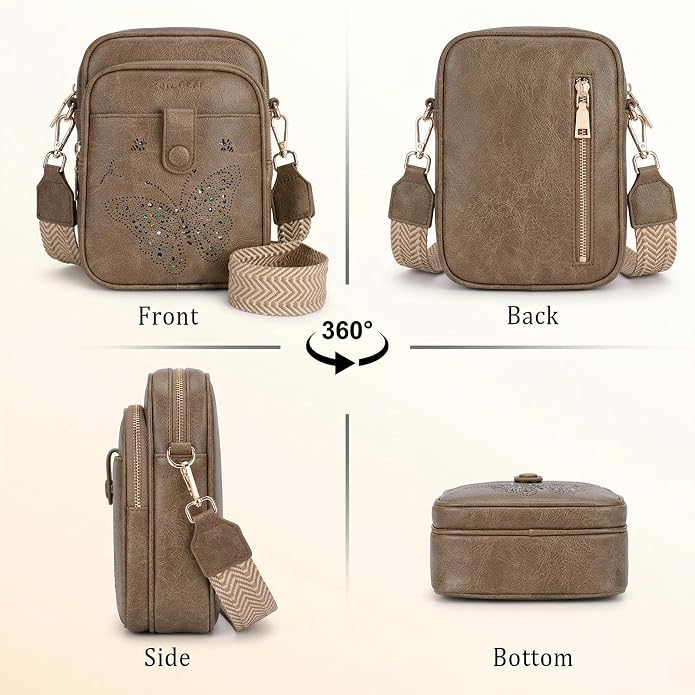 KITEVIUN Crossbody Bags for Women Leather Crossbody Purse Small Shoulder Phone Purse with Adjustable Strap & RFID Card Slots