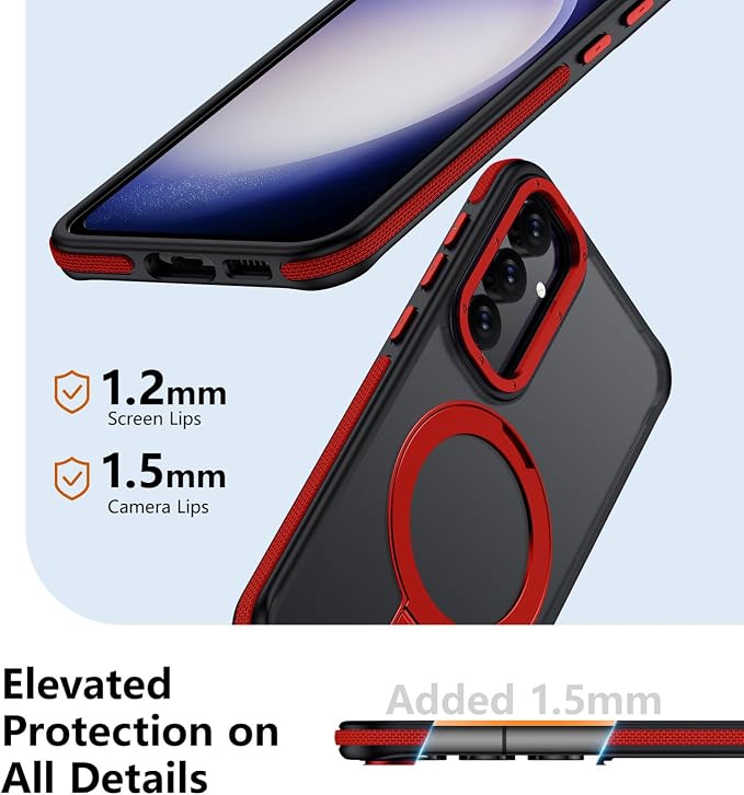 for Samsung Galaxy S23 FE Case, Magnetic Adjustable Ring Stand [Fit for Magsafe], [Military-Grade Shockproof Protection] Phone Case with Kickstand&Ring Holder (Red) 1