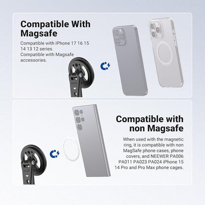 NEEWER Magnetic Phone Tripod Mount Compatible with MagSafe iPhone Samsung, Metal Adjustable Rotatable Cellphone Holder Adapter w/Cold Shoe for Tripod Mounting Camera Monitoring Video Recording, DS031