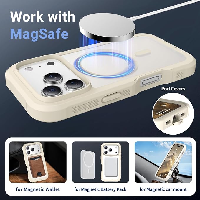 jaroco Magnetic for iPhone 17 Pro Case, [Compatible with MagSafe][Military Grade Drop Protection][Heavy Duty Protection][Non-Slip][Shockproof] 2-Layer Durable Bumper Phone Casee 6.3''-Antique White
