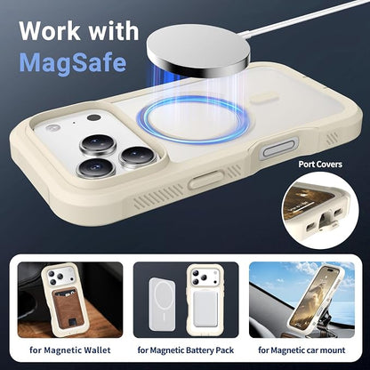 jaroco Magnetic for iPhone 17 Pro Case, [Compatible with MagSafe][Military Grade Drop Protection][Heavy Duty Protection][Non-Slip][Shockproof] 2-Layer Durable Bumper Phone Casee 6.3''-Antique White