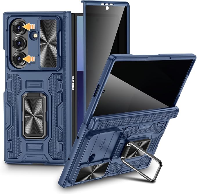 VEGO for Z-Fold7-Case: Galaxy Z Fold 7 Case with Slide Camera Cover,Blue | Built-in Privacy Screen Protector[Adjustable Kickstand] Full Body Drop Protection Case for Samsung Galaxy Fold 7 5G 2025