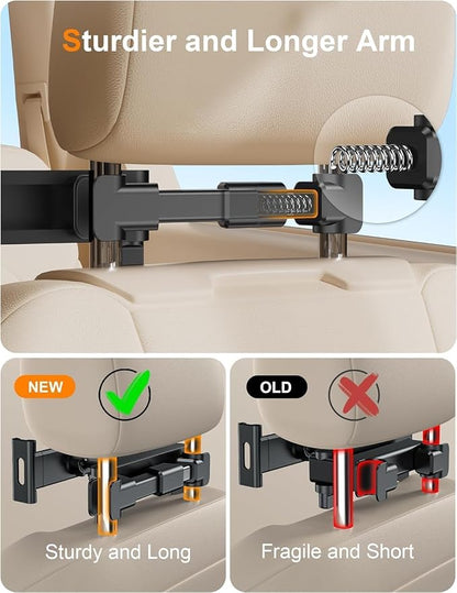 360° Rotating Car Headrest Mount - iPad Holder for Car, Compatible with 5.5-18.4" iPad/iPhone/Samsung Tablets - Adjustable Stand for Backseat Entertainment on Long Drives & Travel
