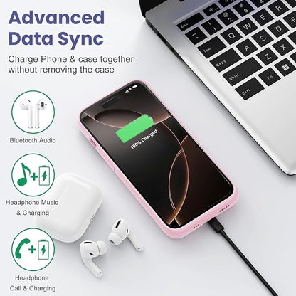 Feob Battery Case for iPhone 16 Pro Max,Ultra-Slim 8600mAh Portable Charger Cover 360°Protection Rechargeable Extended Battery Charging Case for iPhone 16 Pro Max-Pink