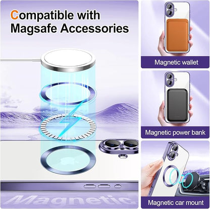 Hython for iPhone 17 Case Glitter Clear Magnetic Phone Cases [Compatible with MagSafe] Full Camera Lens Protector Sparkle Luxury Plating Slim Shockproof Protective Cover, Gradient Light Purple