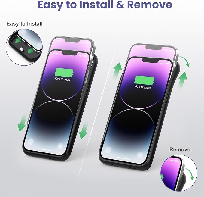 Feob Battery Case for iPhone 13/13 Pro/14,[2025 Upgraded] 7500 mAh Ultra-Slim Portable Extended Charger Cover for iPhone 13/13 Pro/14 Charging Case (6.1 Inch)-Black