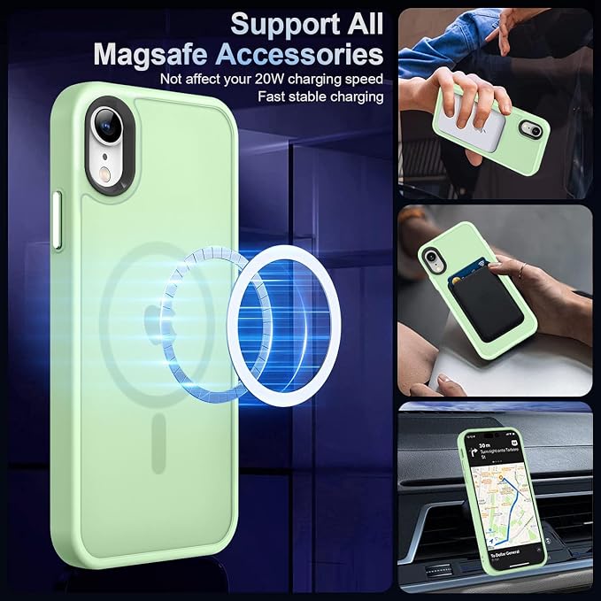 MOCCA Strong Magnetic for iPhone XR Phone Case, [Compatible with Magsafe][Mil-Grade Drop Protection] Slim Thin Translucent Matte Protective Cover Case for iPhone XR Case 6.1'', Light Green