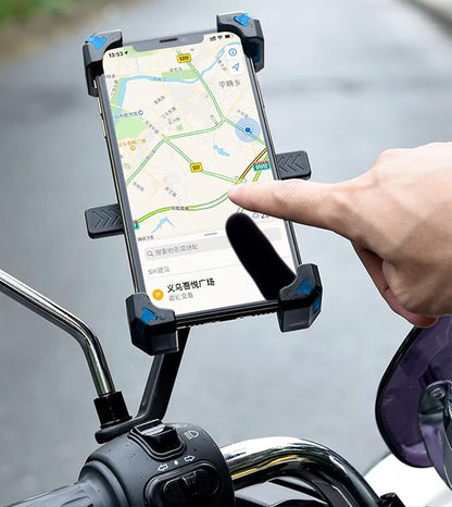 Motorcycle Phone Mount, Quick Release Motorbike Phone Holder Anti Shake Moped Scooter Rearview Mirror Holder Mount Universal for 4.0-6.8 Inch Smartphone - 360° Rotation Adjustable – Blue