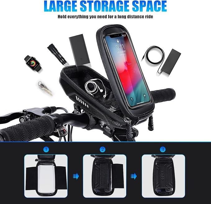 HUANLANG Bike Phone Mount Bag Bike Front Frame Top Tube Handlebar Bags Waterproof Bicycle Cell Phone Mount Case with Touch Screen Phone Holder for Bike Bag Shockproof,Bike Pouch for Phone Below 6.7"