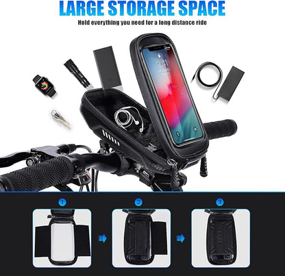 HUANLANG Bike Phone Mount Bag Bike Front Frame Top Tube Handlebar Bags Waterproof Bicycle Cell Phone Mount Case with Touch Screen Phone Holder for Bike Bag Shockproof,Bike Pouch for Phone Below 6.7"