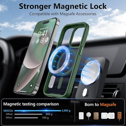MOCCA Strong Magnetic for iPhone 14 Pro Case, [Compatible with Magsafe][13FT Military Drop Protection] Slim Translucent Matte Shockproof Case for iPhone 14 Pro Phone Case 6.1'', Midnight Green