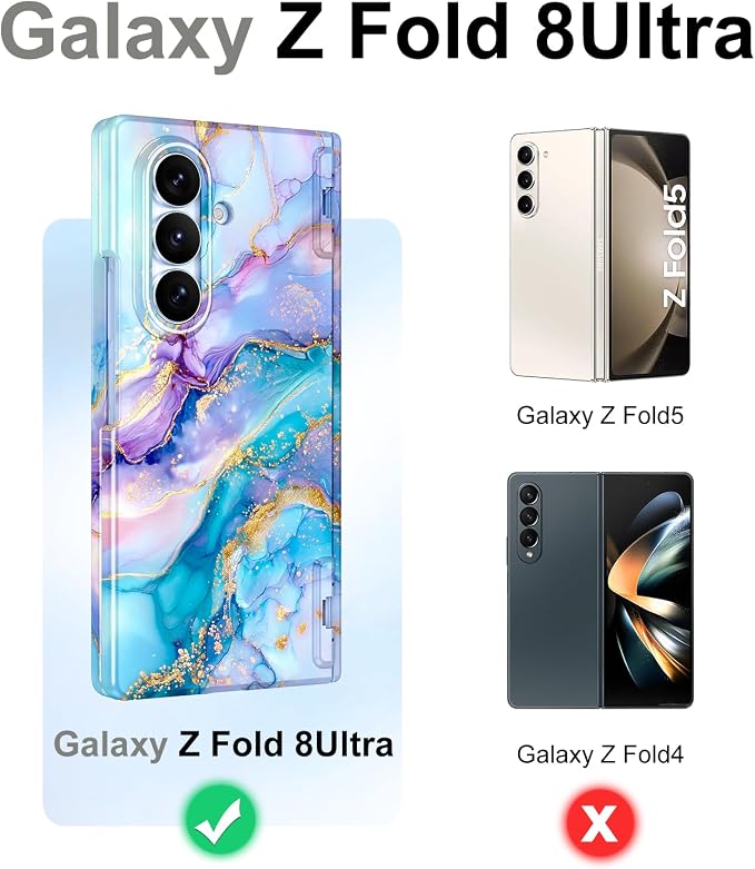 Btscase for Samsung Galaxy Z Fold 8 Ultra Case,Built in Front Screen Protector,[Compatible with MagSafe] Marble Hard PC Slim Shockproof Full Body Drop Protective Case for Z Fold 8 Ultra, Blue Gold