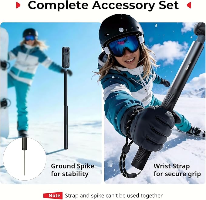 SmallRig Extended 150cm/59in/4.9ft Invisible Selfie Stick for Insta360 X5/X4/X3, for DJI OSMO 360, Portable 360 Camera Stick Pole with 1/4"-20 Screw/Hole, Stake, Wrist Strap, Anti-Slip Handle - 5270