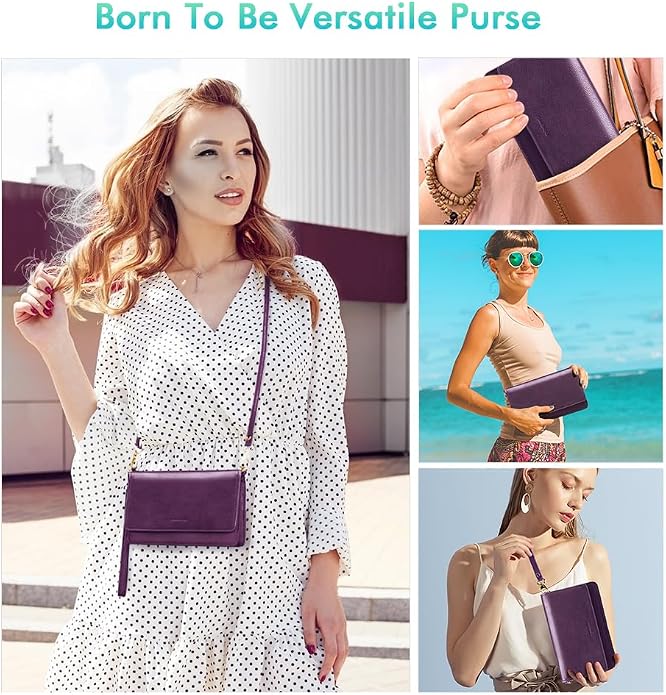 nuoku Women Small Crossbody Bag Cellphone Purse Wallet with RFID Card Slots 2 Straps Wristlet
