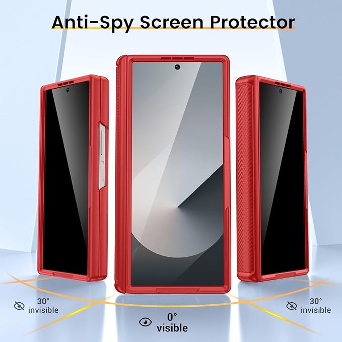 VEGO for Galaxy Z Fold 6 Case with Stand[Screen Protector & Anti-Peeping | Slide Camera Cover &Hinge Protection Full-Body Shockproof Protective Hard PC Privacy Phone Case for Samsung Galaxy Fold 6-Red