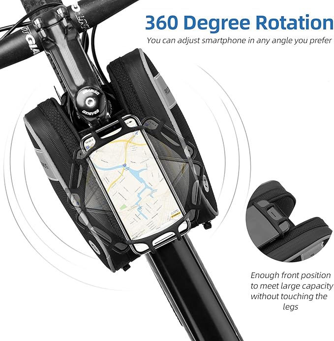 ROCKBROS Bike Front Frame Bag Top Tube Bike Phone Mount Bag Waterproof Bicycle Handlebar Cycling Accessories Pouch with 360° Rotation Phone Holder Fit Smartphone Below 7''