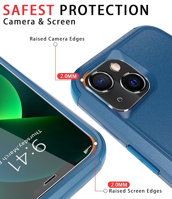 Diverbox for iPhone 13 Case [Shockproof] [Dropproof] [Tempered Glass Screen Protector + Camera Lens Protector],Heavy Duty Protection Phone Case Cover for Apple iPhone 13 (Blue)