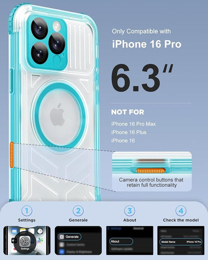 for iPhone 16 Pro Waterproof Case with Magsafe, Built-in [Camera & Screen Protector] [Lanyard], IP68 Water Proof Full Body Dustproof Heavy Duty Frosted Protective Phone Cover, 6.3" Teal