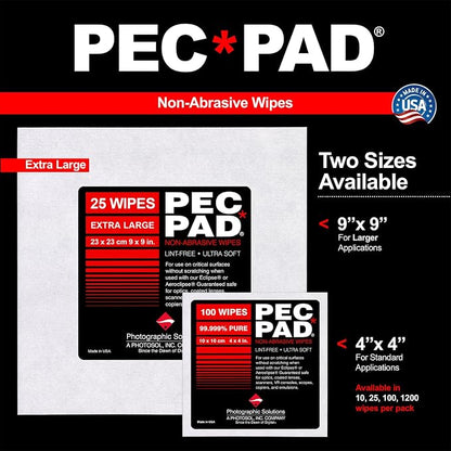 PEC-PAD Lint Free Wipes and Eclipse Optic Cleaning Solution - Non-Abrasive 4" x 4" Lens Wipes for Phone, Camera, Computer, and All Sensitive Glass - Cleaning Kit - (59ml) 2oz