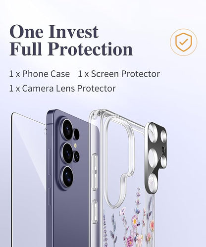 GVIEWIN for Samsung Galaxy S26 Ultra Case, Clear Floral Slim Shockproof Protective Women Phone Case, Non-Yellowing, with Screen Protector &Camera Lens Protector for S26 Ultra 6.9", Floratopia/Colorful