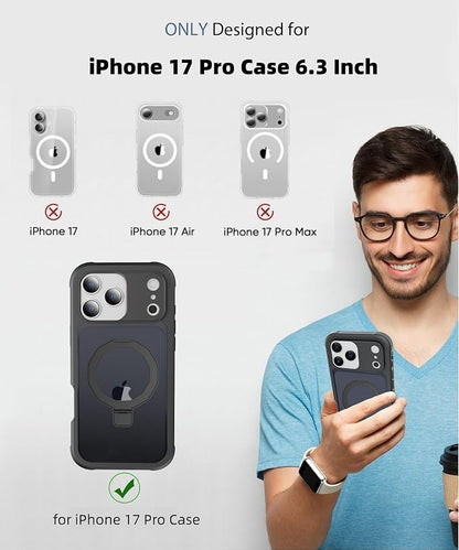 for iPhone 17 Pro Case with Screen Protector, Built-in Seamless Stand, [Compatible with MagSafe] Protective Shockproof Phone Case, Magnetic Cover for iPhone 17Pro 6.3 Inch - Black