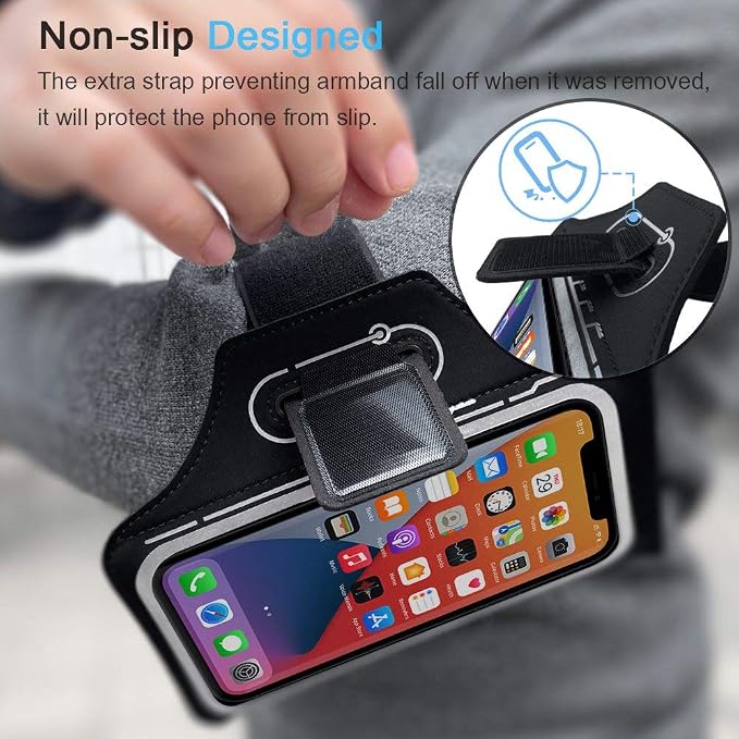 Armband for iPhone Pro Max 17 16 15 14 13 12 Plus, Air with Airpods Holder, Gym Workouts Running Phone Arm Band (Black)
